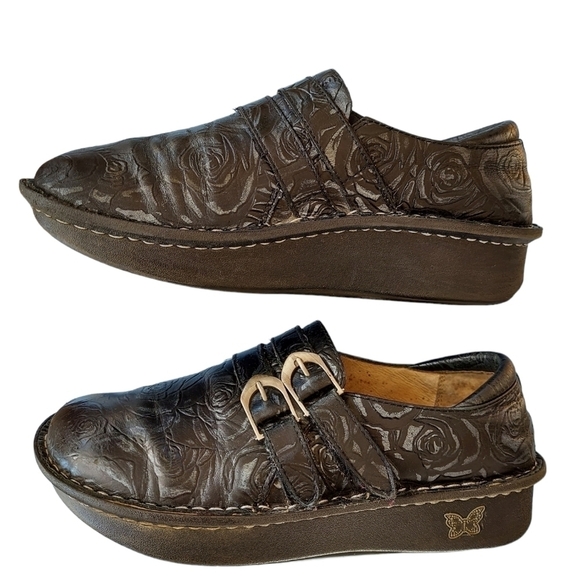 Alegria Alli Slip-On Clog Flat Women's  Size EU 39 US 8.5 Black Embossed Floral - Picture 8 of 14